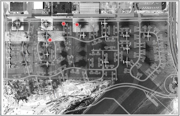 This image, taken in 1952, provides an overlay of the former flightline area and the current Onizuka Village housing area on Joint Base Pearl Harbor-Hickam.